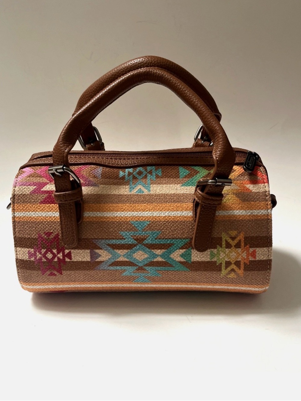 Wrangler Multicolor Aztec-Patterned Brown Canvas Satchel - Picture 6 of 9